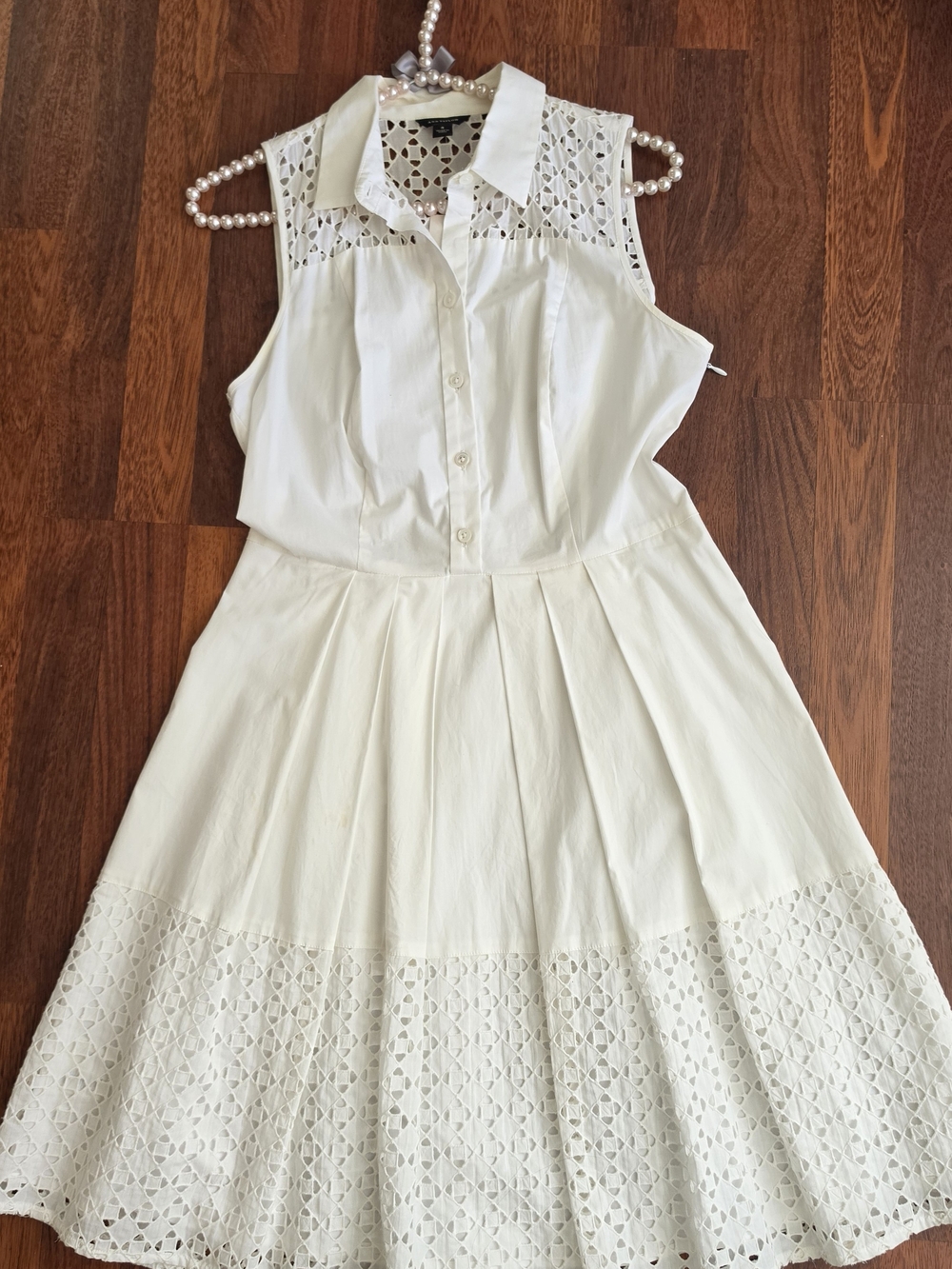 Ann Taylor White Eyelet-Trim Sleeveless Dress